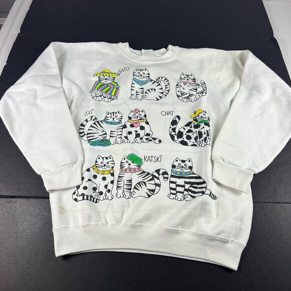 VTG Marcy & Me Cats Sweatshirt Fits Like A Medium White Dingy Crewneck Tag OS - Picture 1 of 16